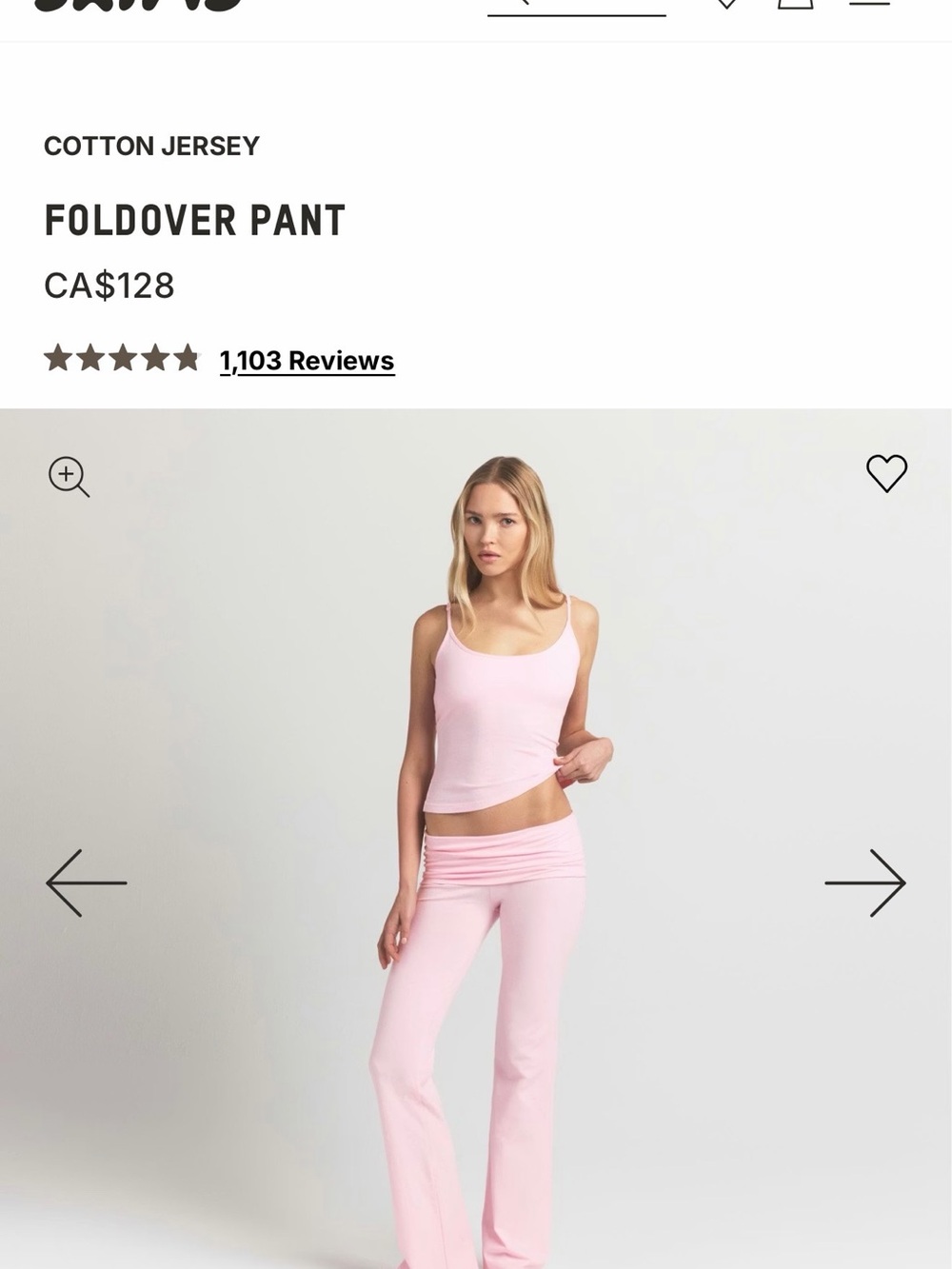 Foldover Cotton Jersey Pants - Light Pink